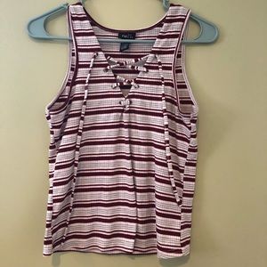 Cropped tank top lace up front shirt